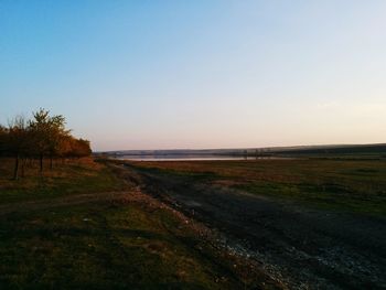 Scenic view of beach against clear sky