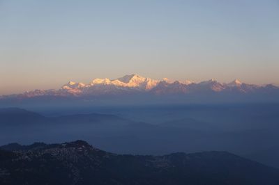 Scenic view of mountains at sunset