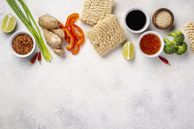 High angle view of food on table