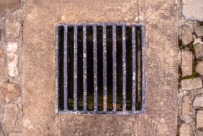 Directly above shot of metal grate on wall