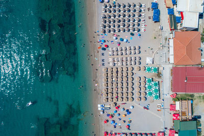 High angle view of swimming pool against buildings in city