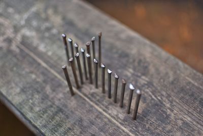 High angle view of piano keys on table