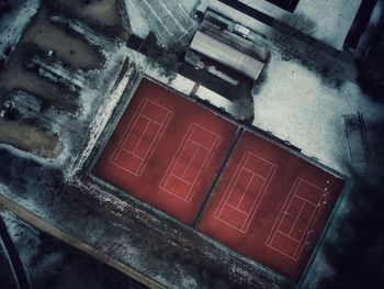 High angle view of tennis court during winter