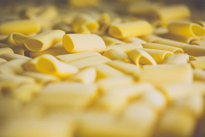 Close-up of pasta in factory