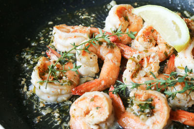 High angle view of seafood served in plate