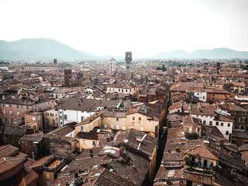 High angle shot of townscape against sky