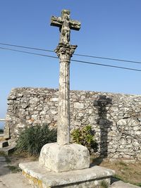 Low angle view of cross against clear sky