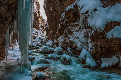 Scenic view of waterfall in winter