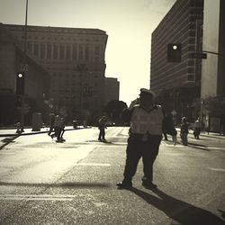 People walking on city street