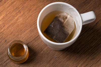 High angle view of coffee on table