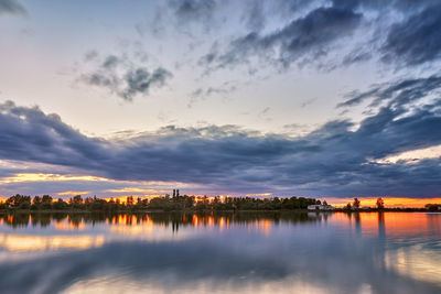 Scenic view of lake against sky during sunset