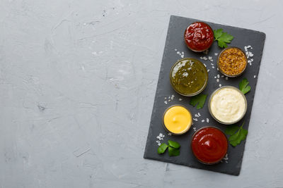 High angle view of food on table