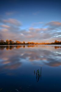 Scenic view of lake against sky during sunset