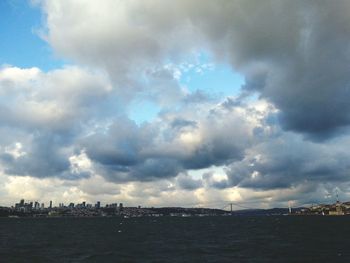 Scenic view of sea against cloudy sky