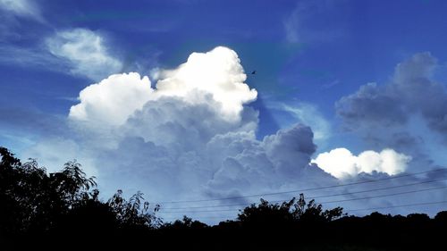 Low angle view of silhouette trees against blue sky