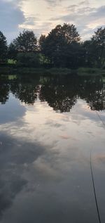 Scenic view of lake against sky at sunset