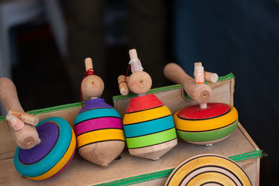 Close-up of toys on table