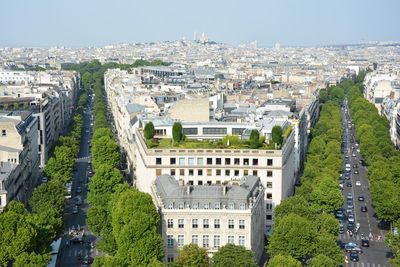 High angle view of buildings in city