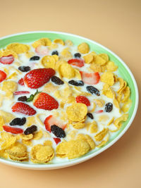 Close-up of breakfast served on table