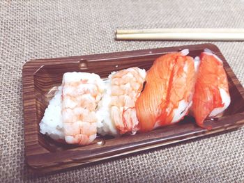 High angle view of sushi in plate