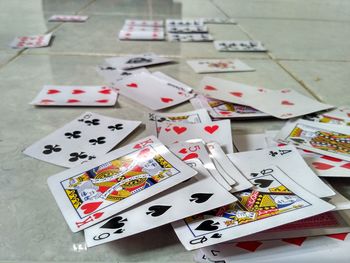 Playing cards on floor