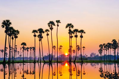 Scenic view of lake against sky during sunset