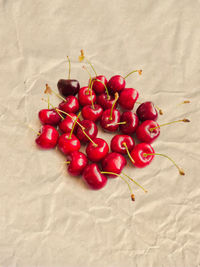 High angle view of cherries on table
