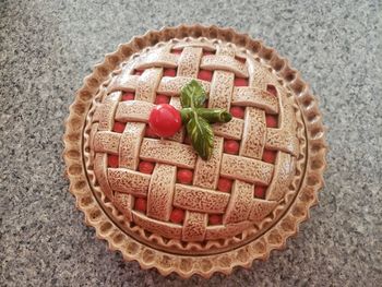 High angle view of fruits in basket on table