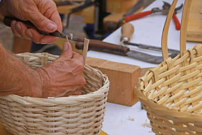 Extreme close up of making basket