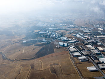 High angle view of city buildings