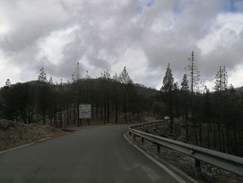 Empty road by trees against sky