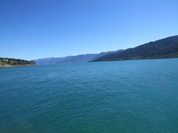 Scenic view of sea against clear blue sky