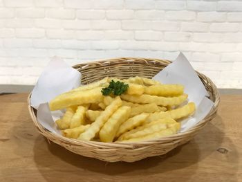 Close-up of food served on table