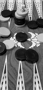 High angle view of piano keys on table