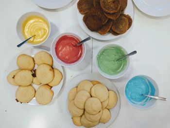 High angle view of breakfast on table