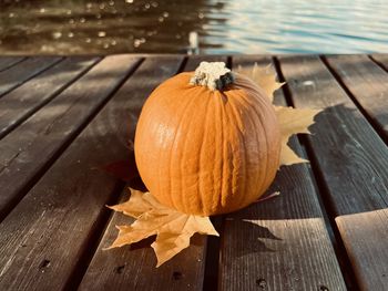 High angle view of pumpkin on table