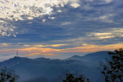 Scenic view of silhouette mountains against sky during sunset