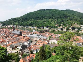 High angle view of townscape against sky