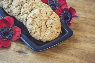 High angle view of dessert in plate on table