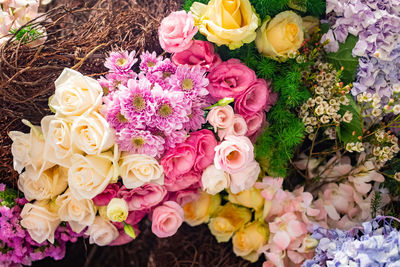 High angle view of rose bouquet