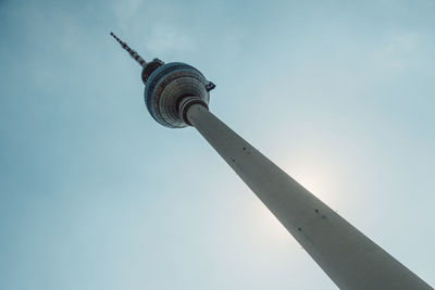 Low angle view of fernsehturm against sky in city