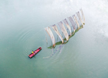 High angle view of a floating in lake