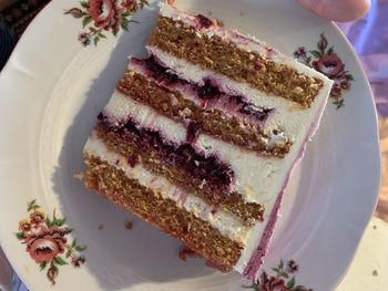 High angle view of cake in plate