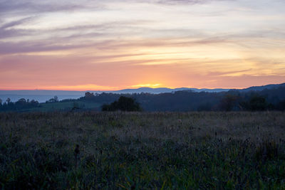 Scenic view of field against sky during sunset