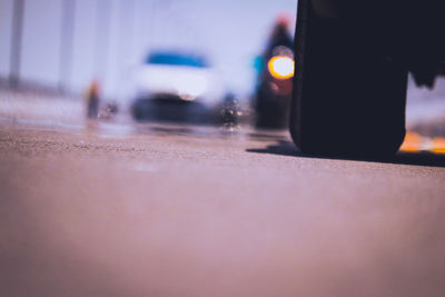 Close-up of illuminated car on street