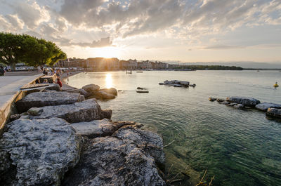 Scenic view of sea against sky during sunset