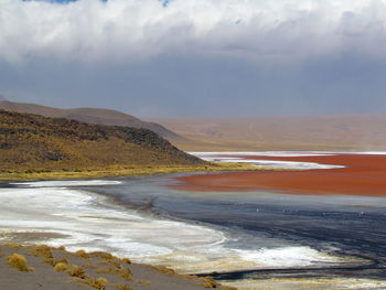 Scenic view of red lagoon 
