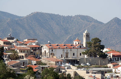 High angle view of buildings in town