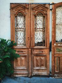 Old wooden doors of building