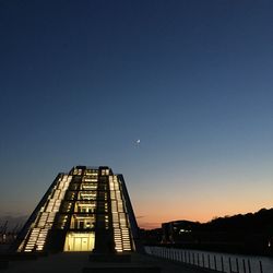 Low angle view of buildings against clear sky